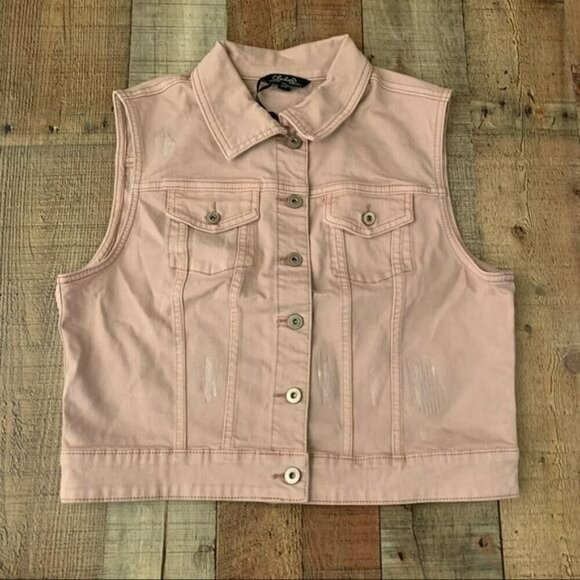 Charlie B collections distressed blush pink cropped denim vest with sequins - L - Picture 1 of 7